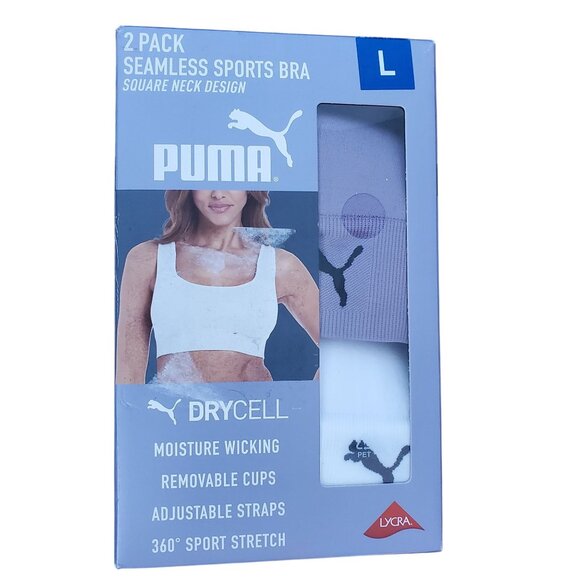 PUMA Lg 2 Pack Seamless Athletic Sports Bra Set Adjustable Drycell Activewear - Picture 1 of 13